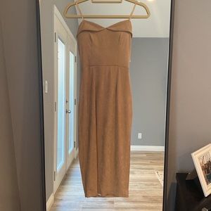 Hot Miami Styles strapless body con dress in tan.  Size small